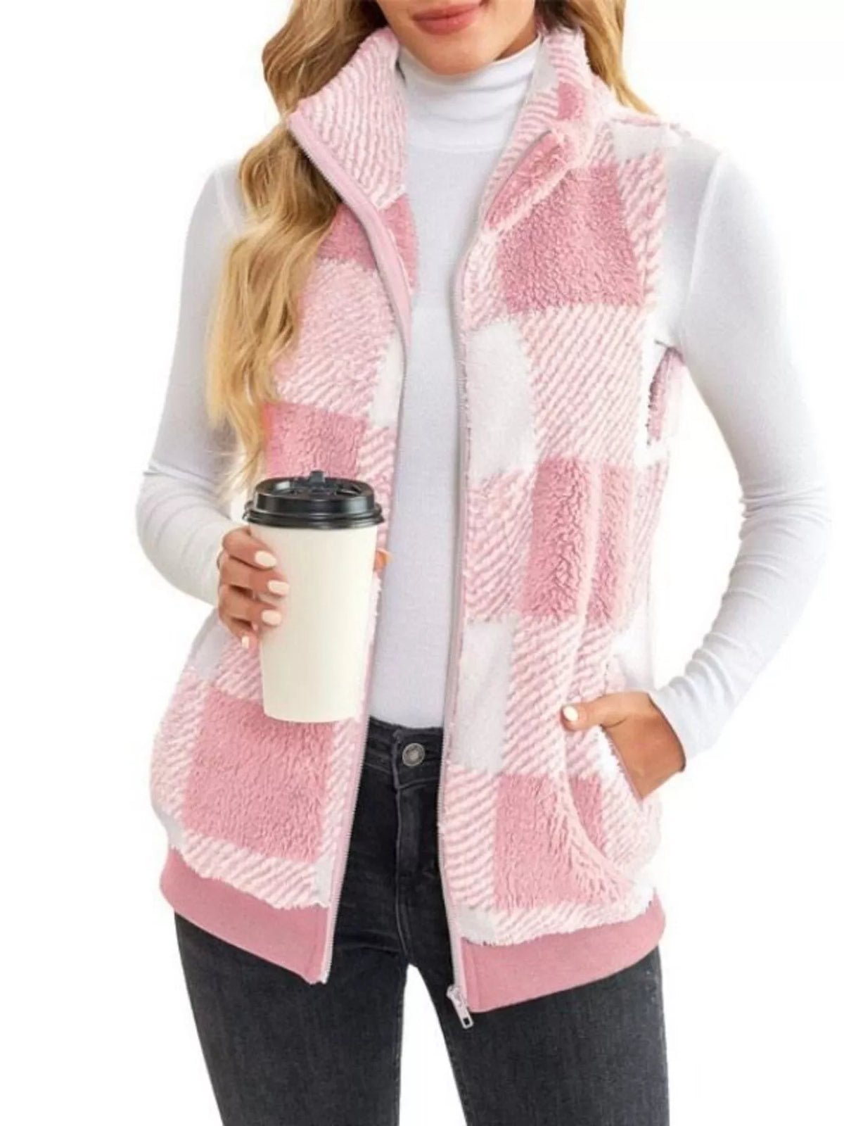 Full Size Color Block Zip Up Vest Coat Plus Size - Lilixa.store