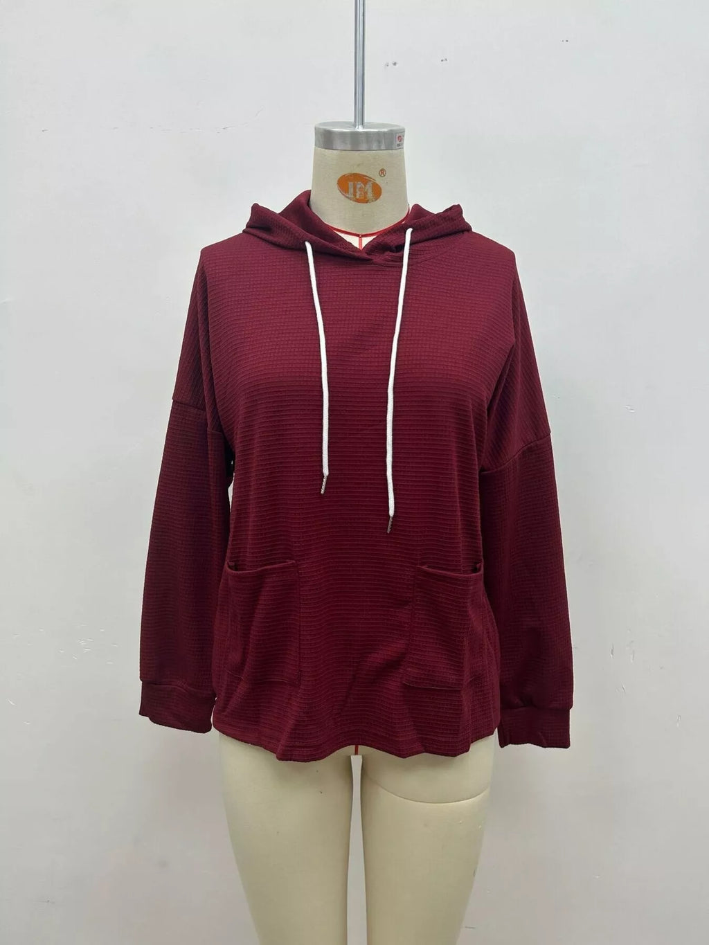 Full Size Waffle Knit Drawstring Long Sleeve Hoodie Plus Size - Lilixa.store