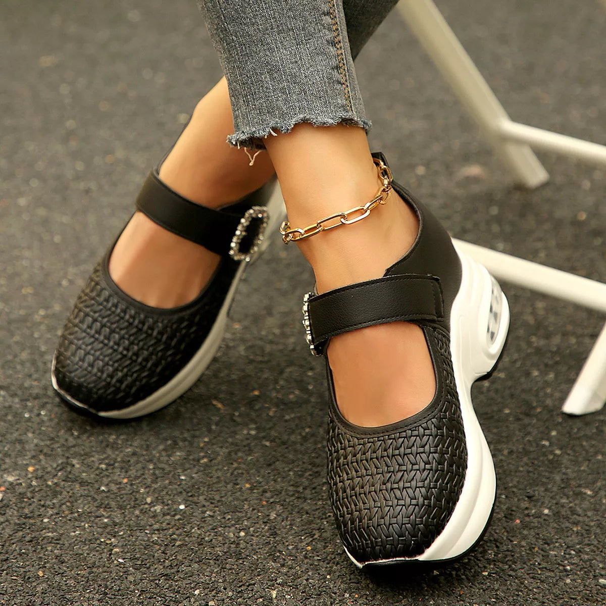 Rhinestone Embellished Woven Shoes - Lilixa.store