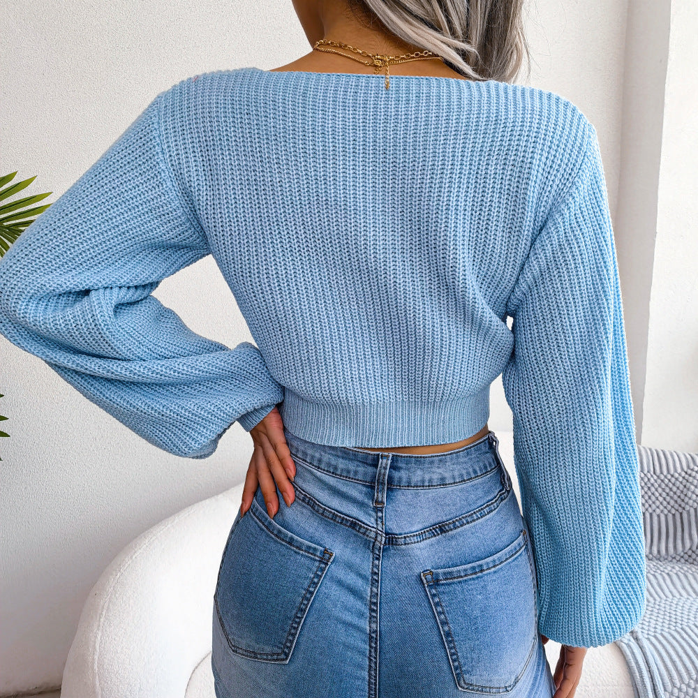 Tie-Front Rib-Knit Cropped Sweater, view 13