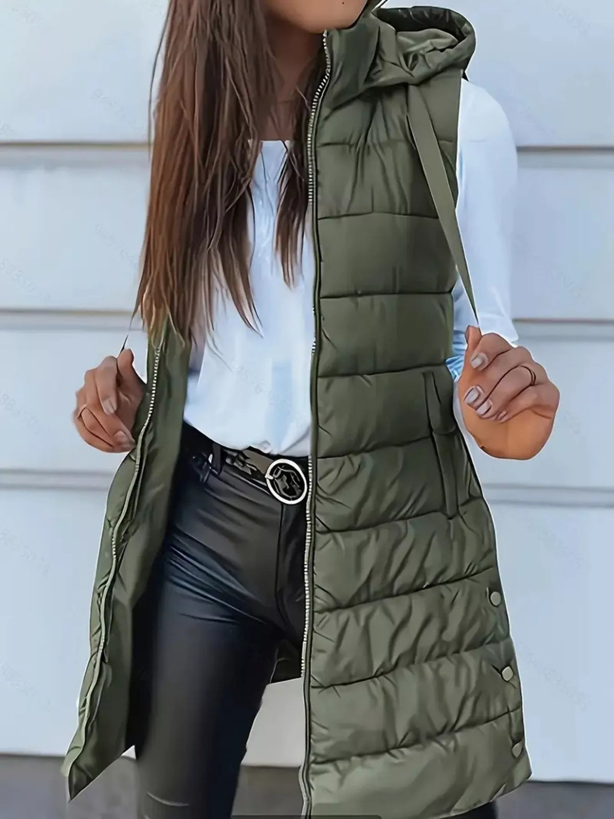 Zip Up Longline Hooded Puffer Vest Coat - Lilixa.store
