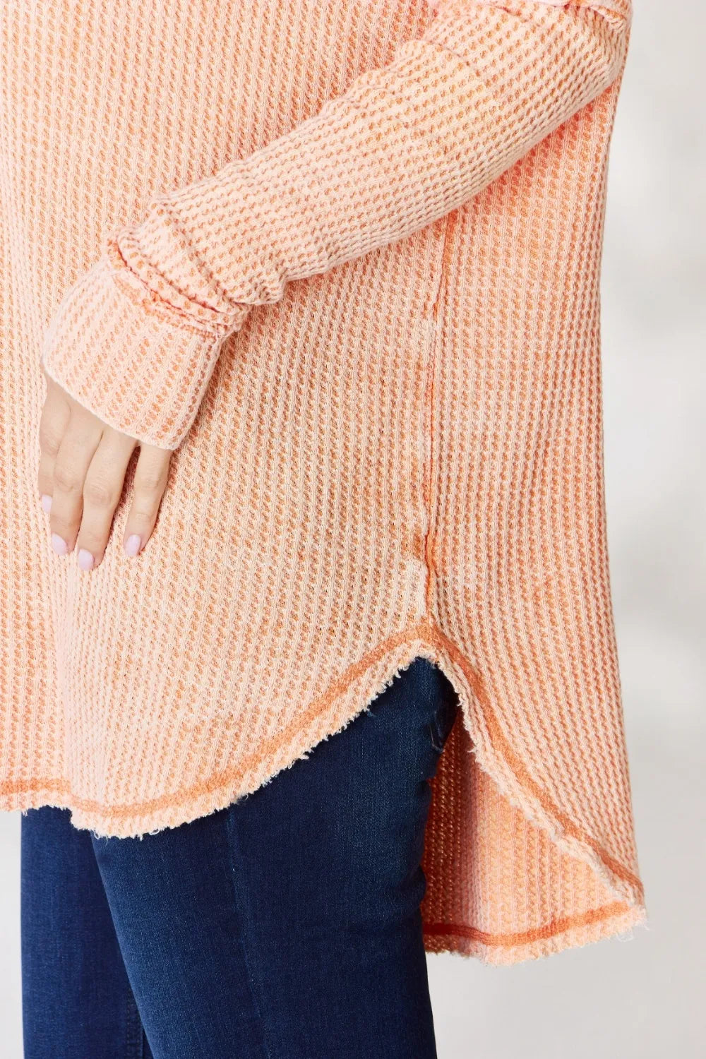 Zenana Oversized Washed Waffle Long Sleeve Top - Lilixa.store