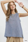 Umgee Stripe Fringe Trim Sleeveless Top - Lilixa.store