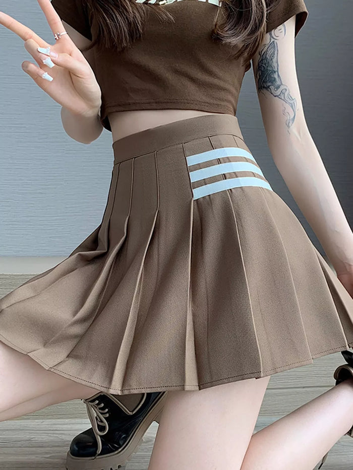 Contrast Stripe Pleated Mini Skirt