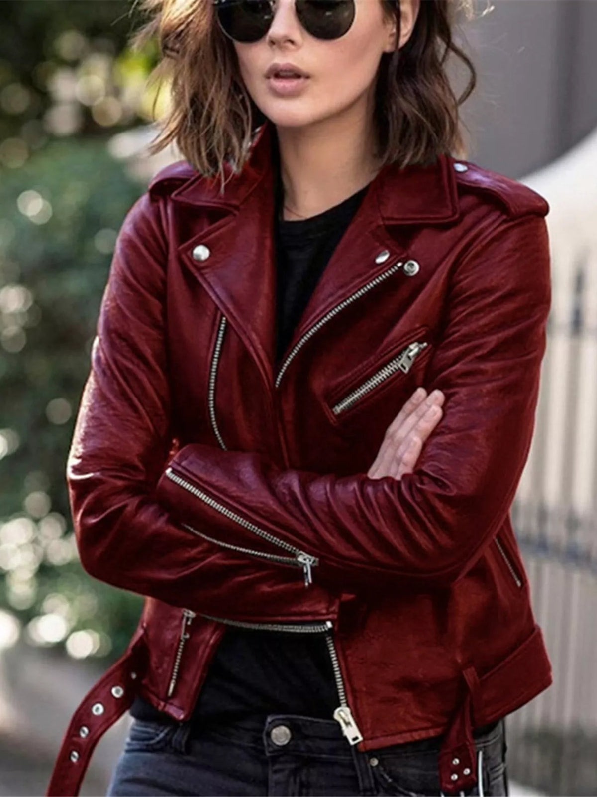 Full Size Zip Up Leather Motorcycle Biker Jacket Plus Size - Lilixa.store