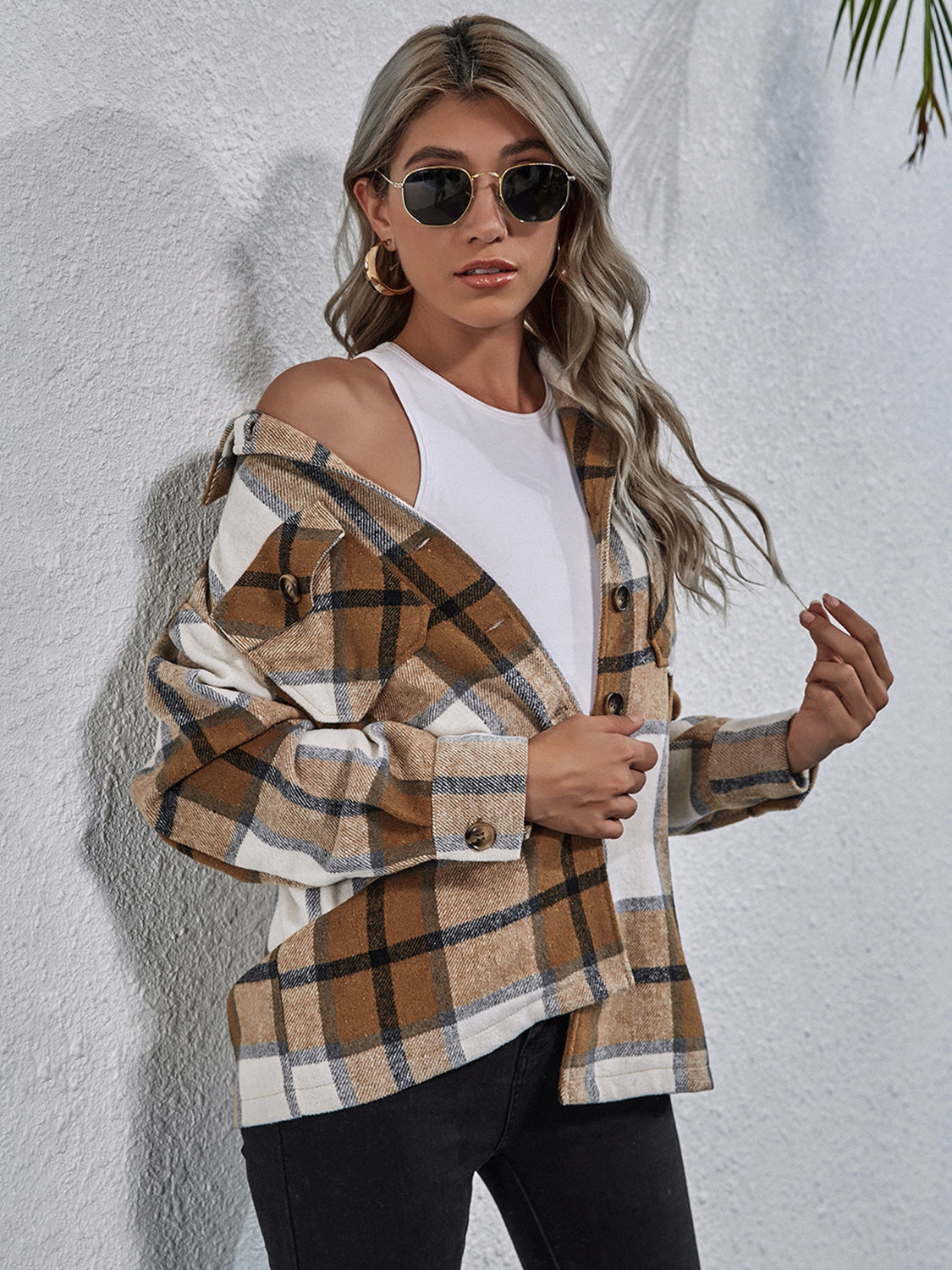 Plaid Button Down Collared Jacket, view 2