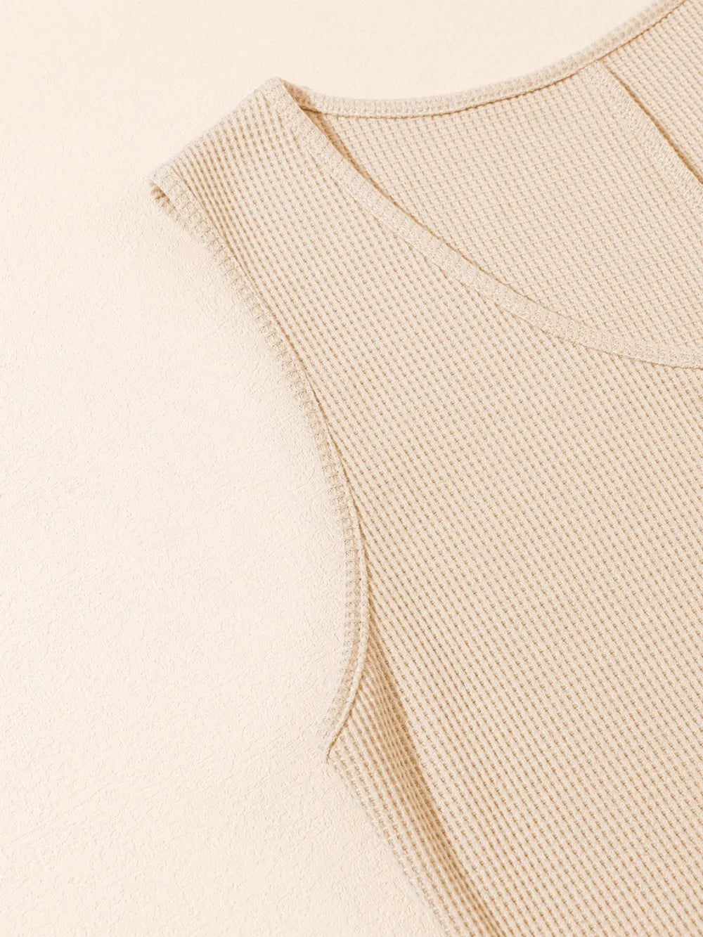 Waffle-Knit Half Button Sleeveless Romper with Pockets - Lilixa.store