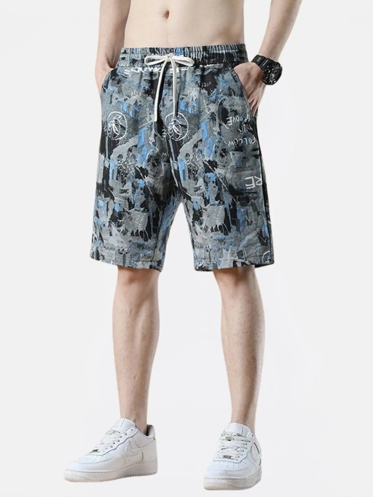 Men's Plus Size Drawstring Loose Fit Shorts in Dark Gray, view 2