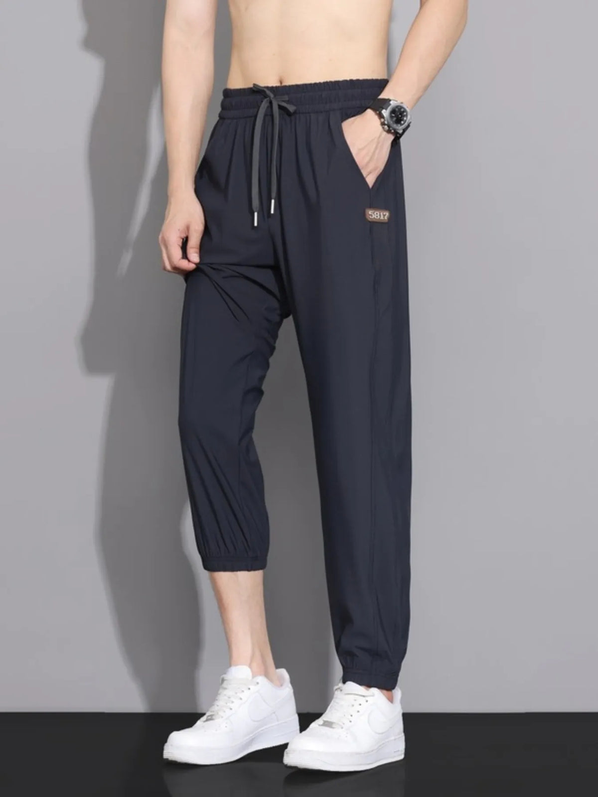 Men's Plus Size Casual Loose-Fit Drawstring Joggers in Dark Gray