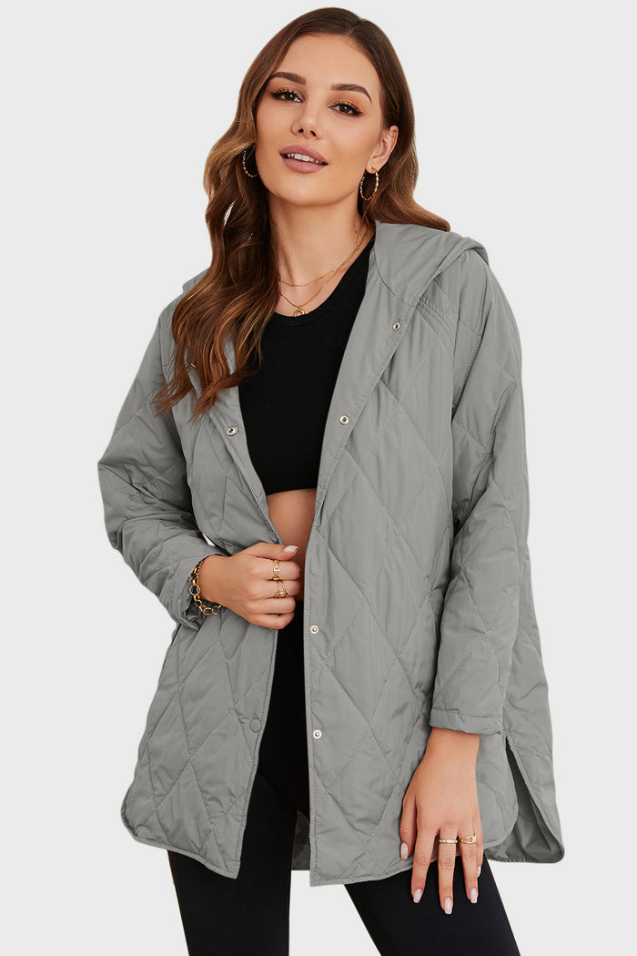 Snap Down Hooded Slit Winter Coat - Lilixa.store
