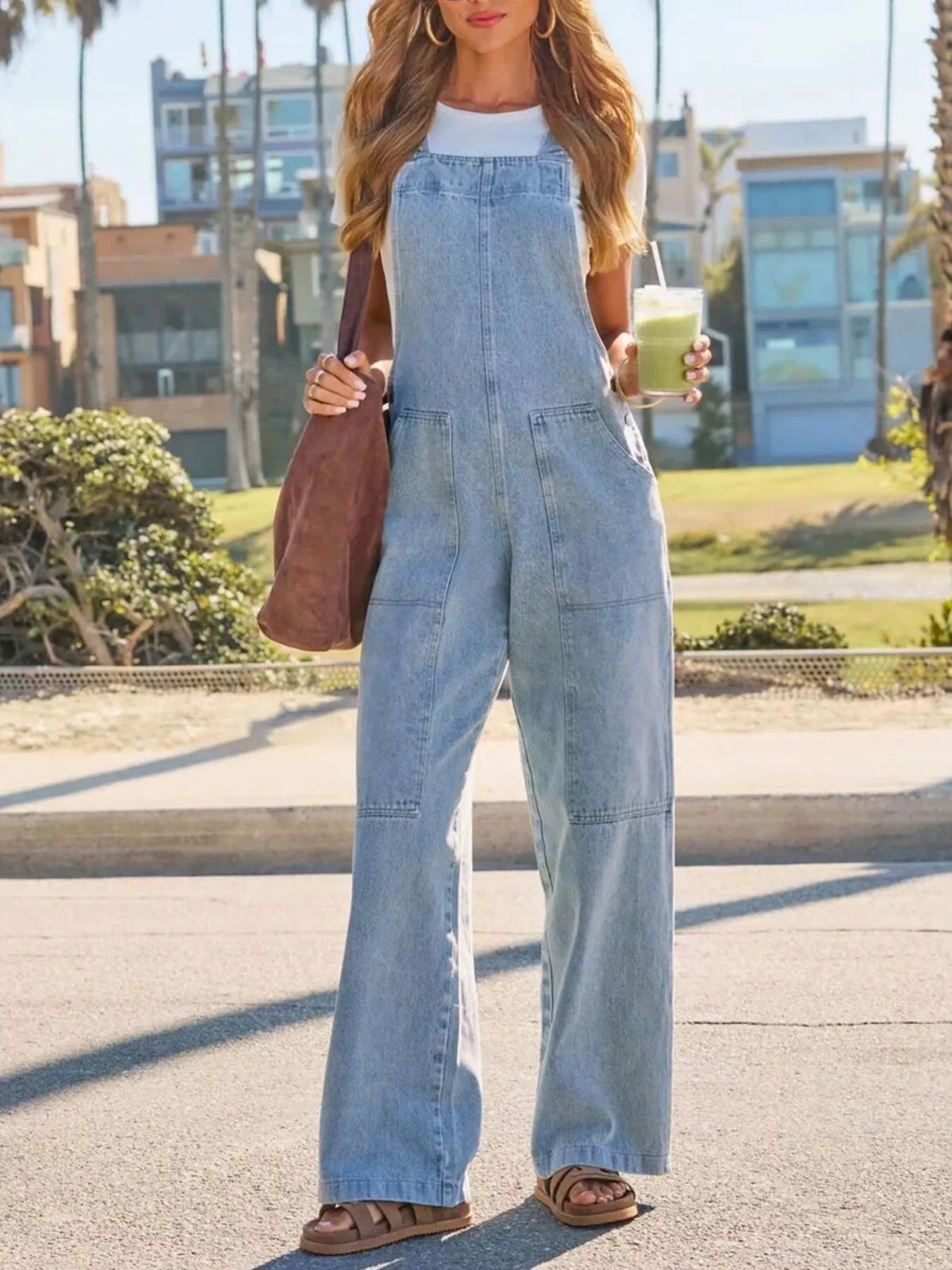Wash Wide-Leg Denim Overalls - Lilixa.store
