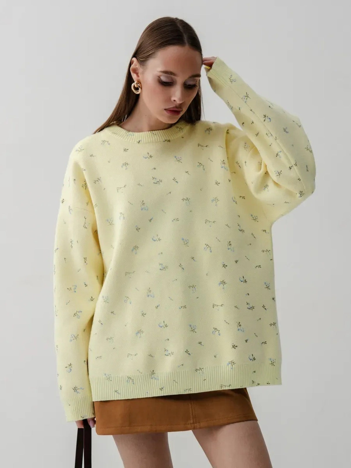 Floral Dropped Shoulder Oversized Sweater, view 14