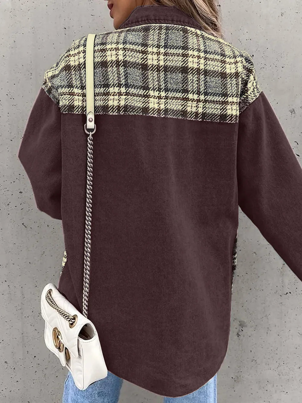 Plaid Button Up Dropped Shoulder Jacket, view 9