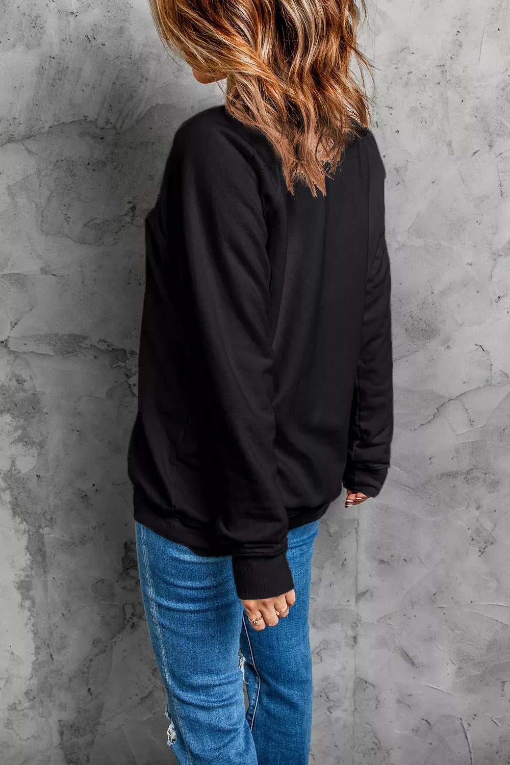 Spooky Rhinestone Drop Shoulder Sweatshirt - Lilixa.store