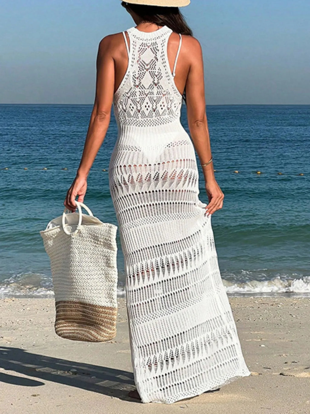 Crochet Sleeveless Split Cover-Up Maxi Dress - Lilixa.store