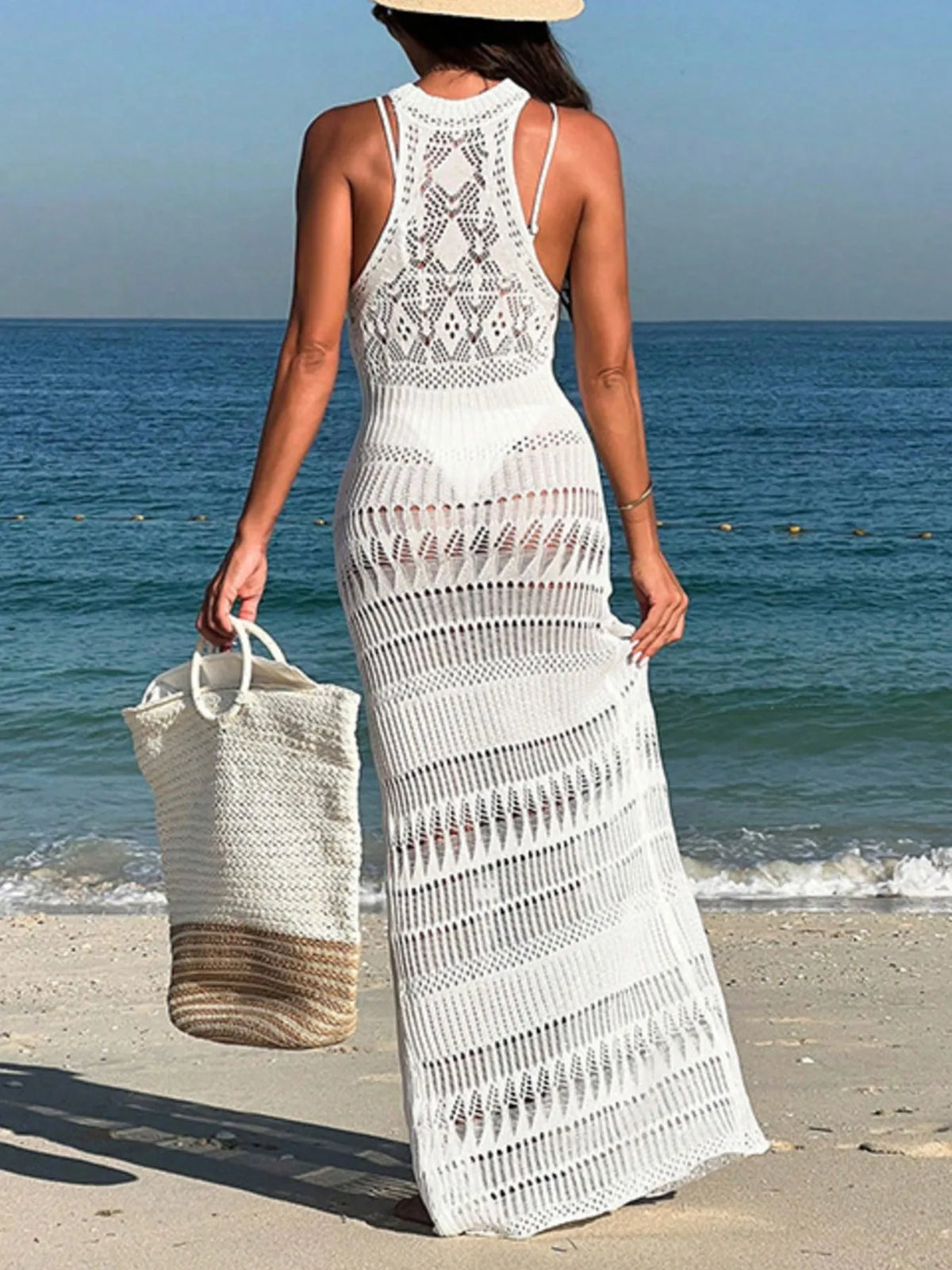 Crochet Sleeveless Split Cover-Up Maxi Dress - Lilixa.store