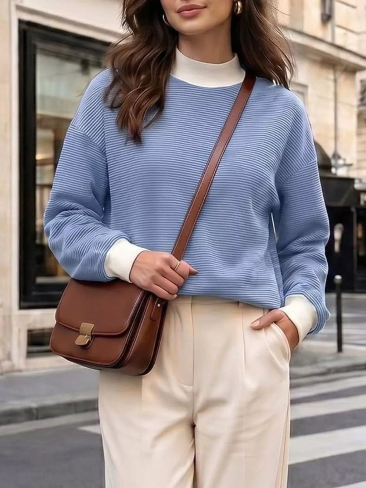 Casual Mock Neck Striped Long Sleeve T-Shirt