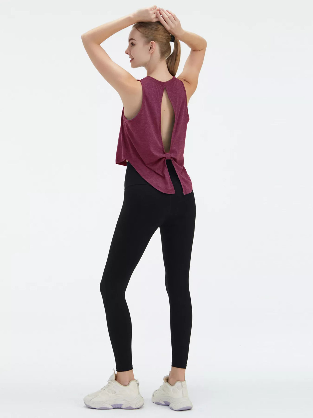 Cutout Back Round Neck Active Tank - Lilixa.store