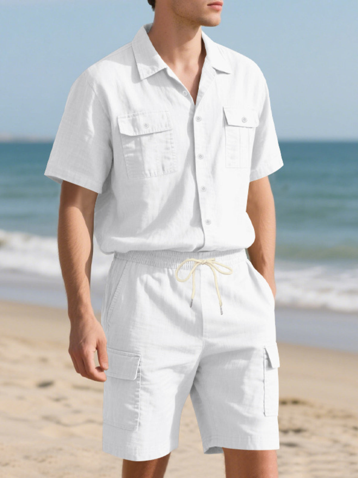 Men's Full Size Button Up Shirt and Shorts Set Plus Size - Lilixa.store