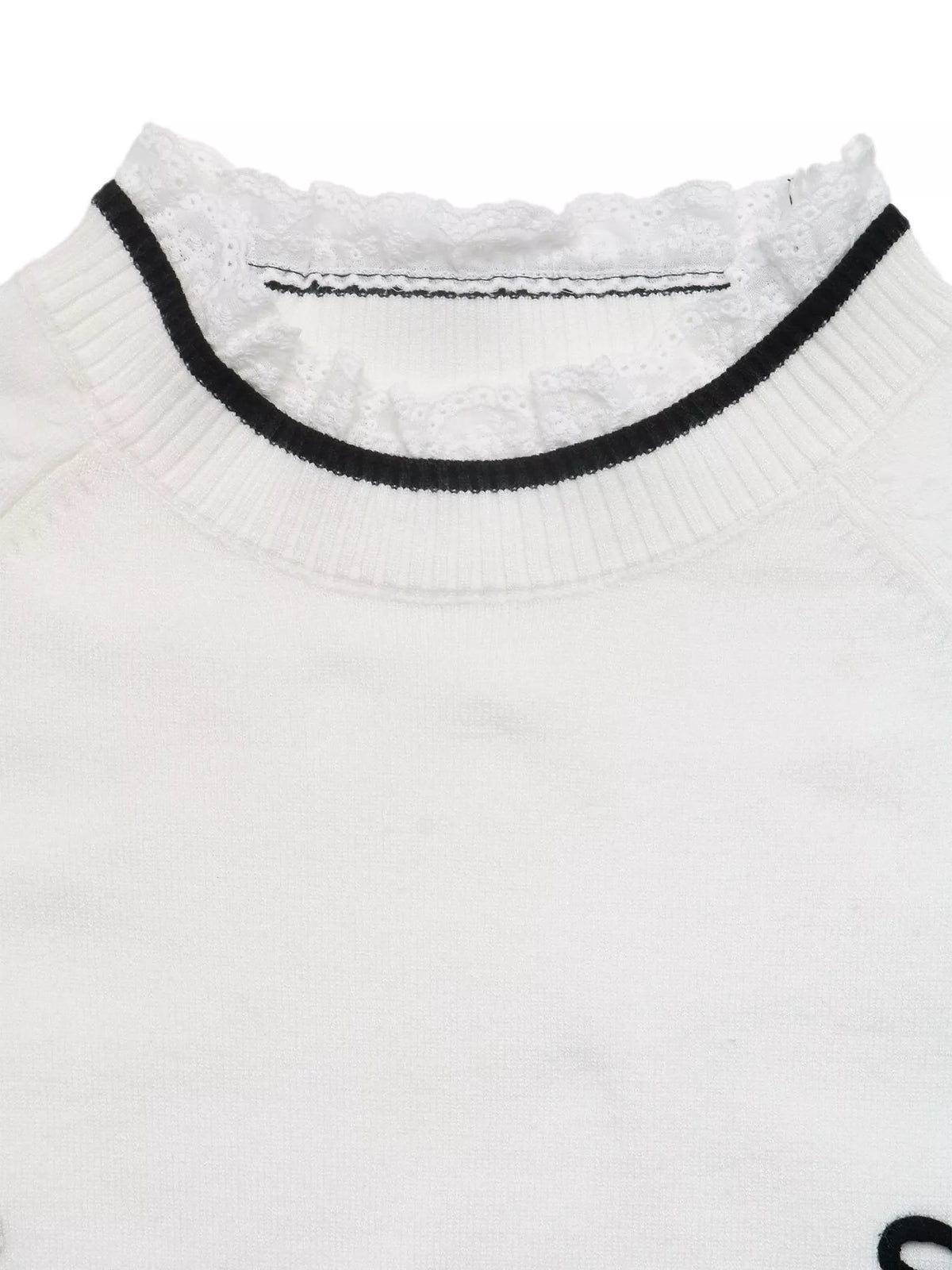 Bow-Embellished Lace Trim Sweater in White, view 11
