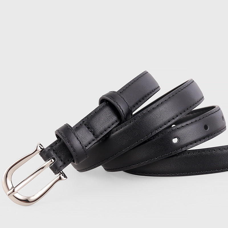 Leather Skinny Belt with Silver Buckle - Lilixa.store