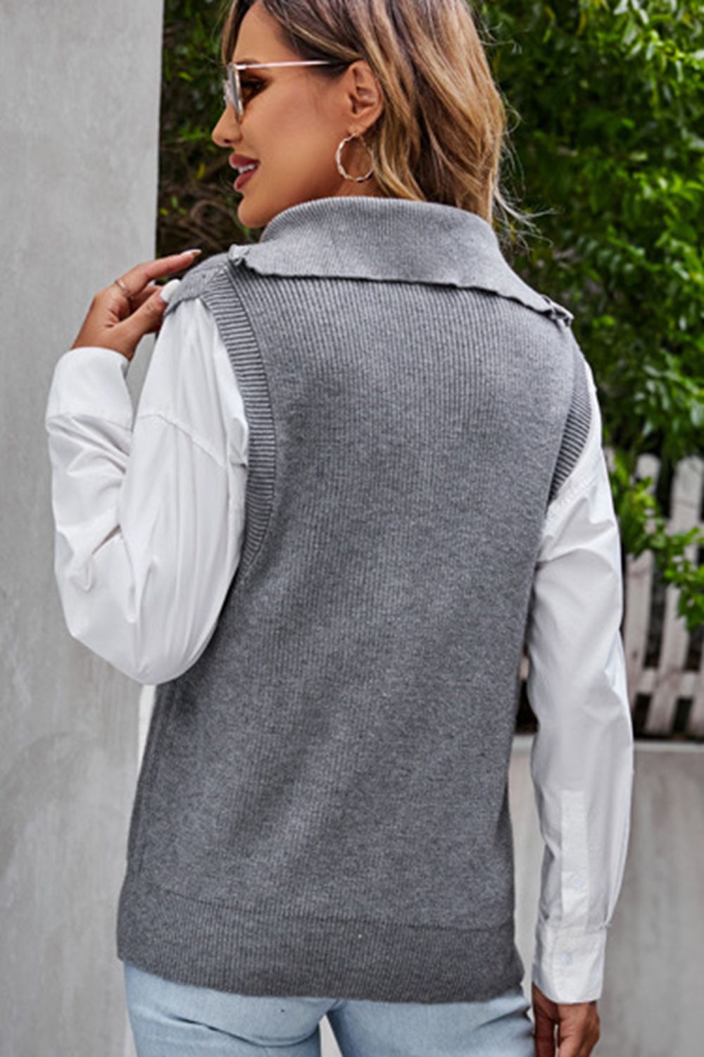 Quarter-Zip Ribbed Sweater Vest, view 4