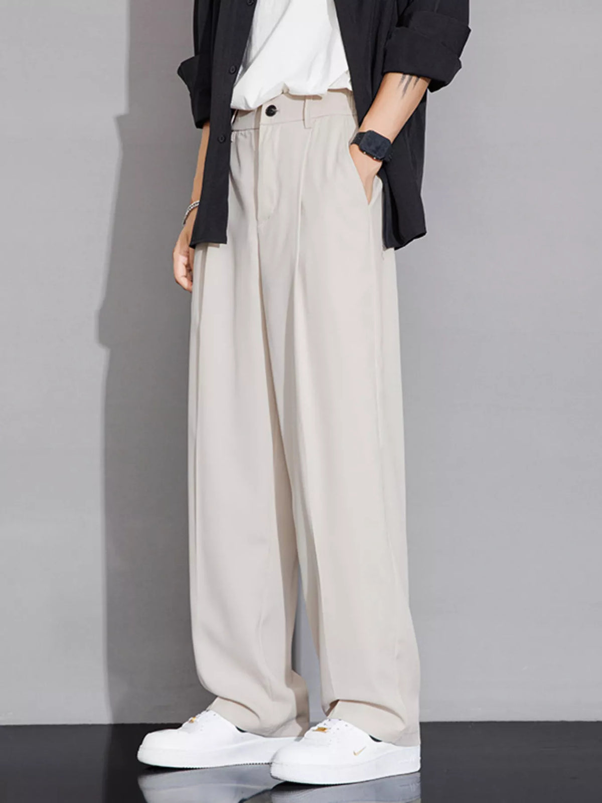 Men's Full Size Wide Leg Casual Pants Plus Size in Beige