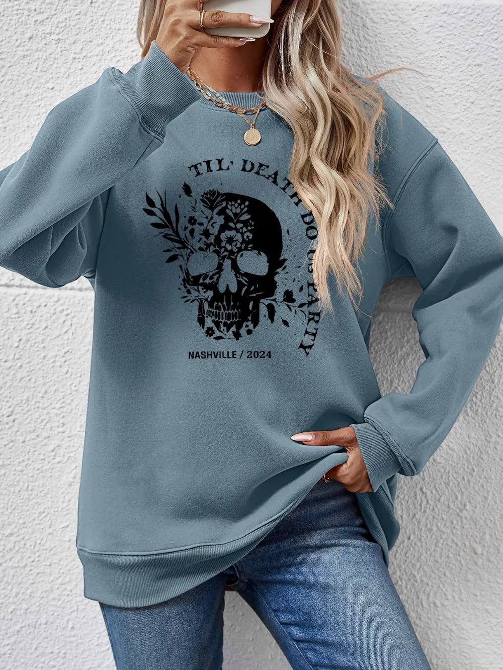 Graphic Round Neck Dropped Shoulder Sweatshirt - Lilixa.store