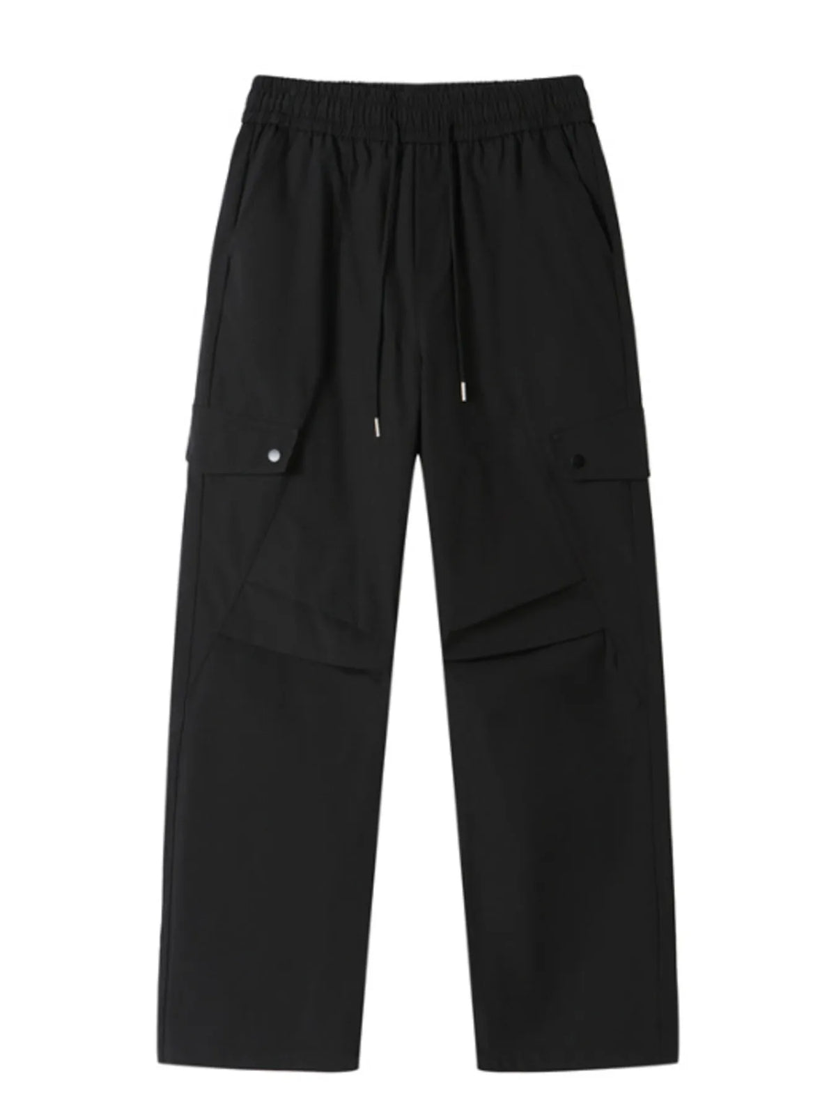 Men's Plus Size Drawstring Wide Leg Cargo Pants in Black