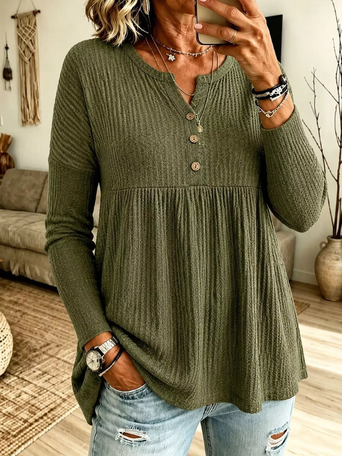 Button Detail Knitted Casual Top - Lilixa.store