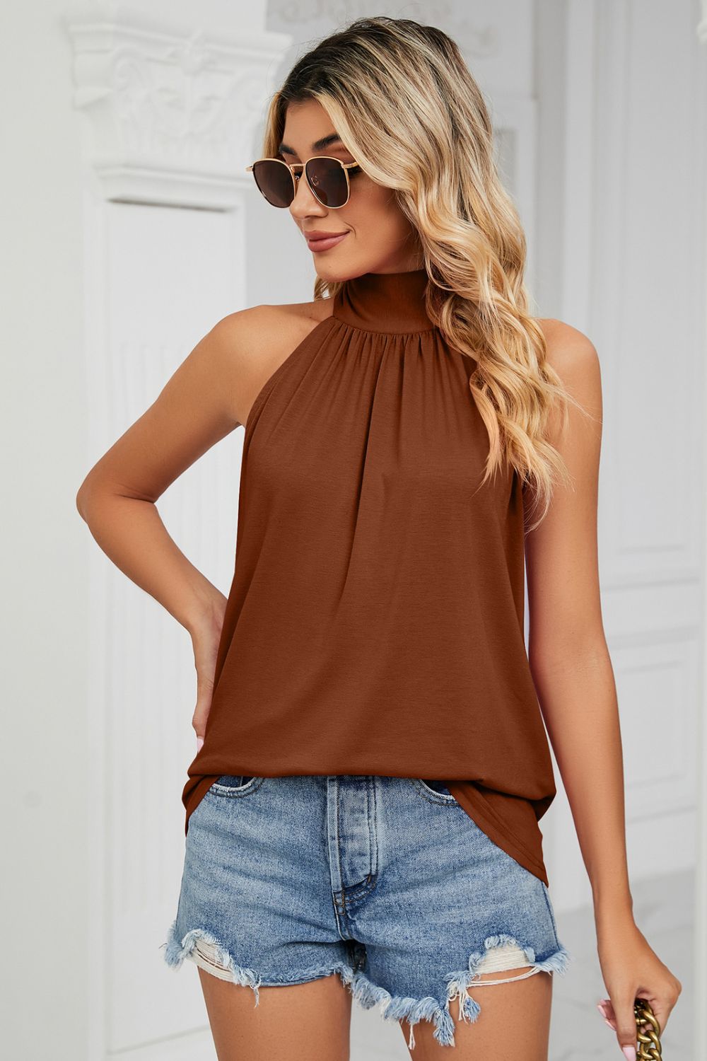 Gathered Detail Tied Sleeveless Top, view 9