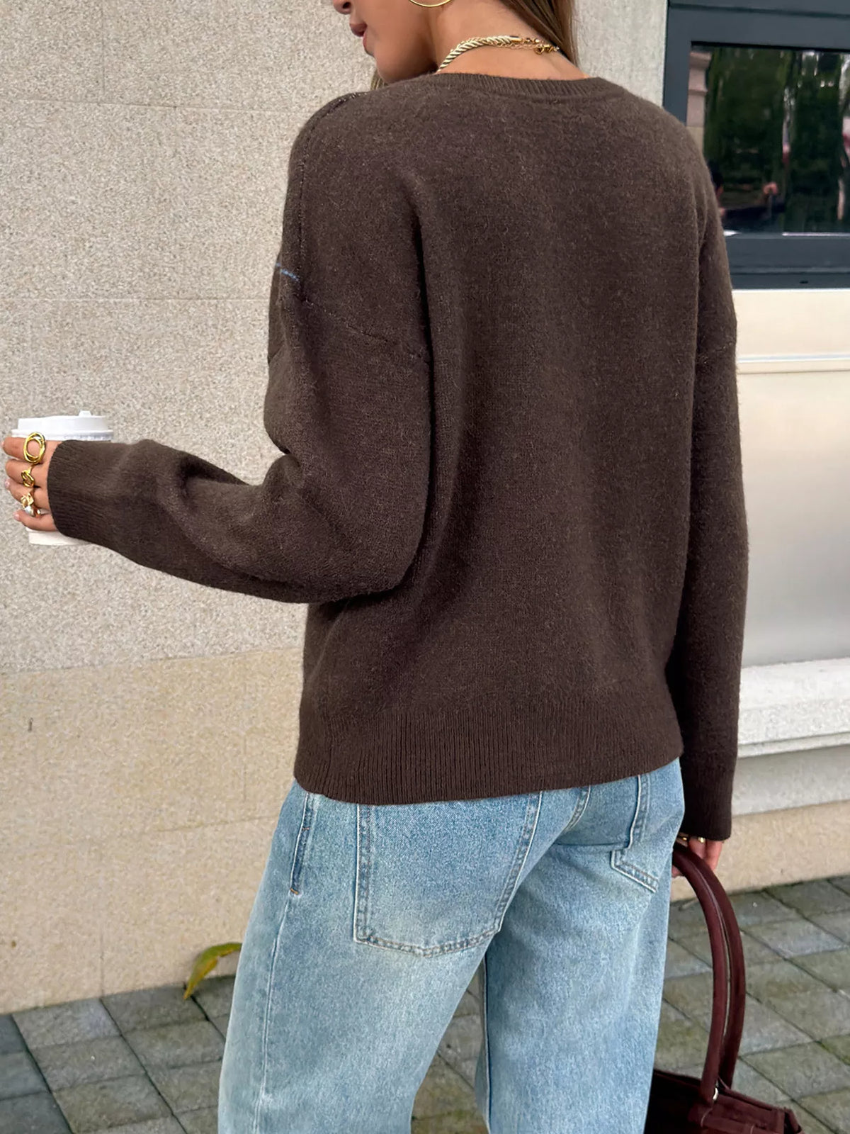 Argyle Pattern V-Neck Knit Sweater - Lilixa.store