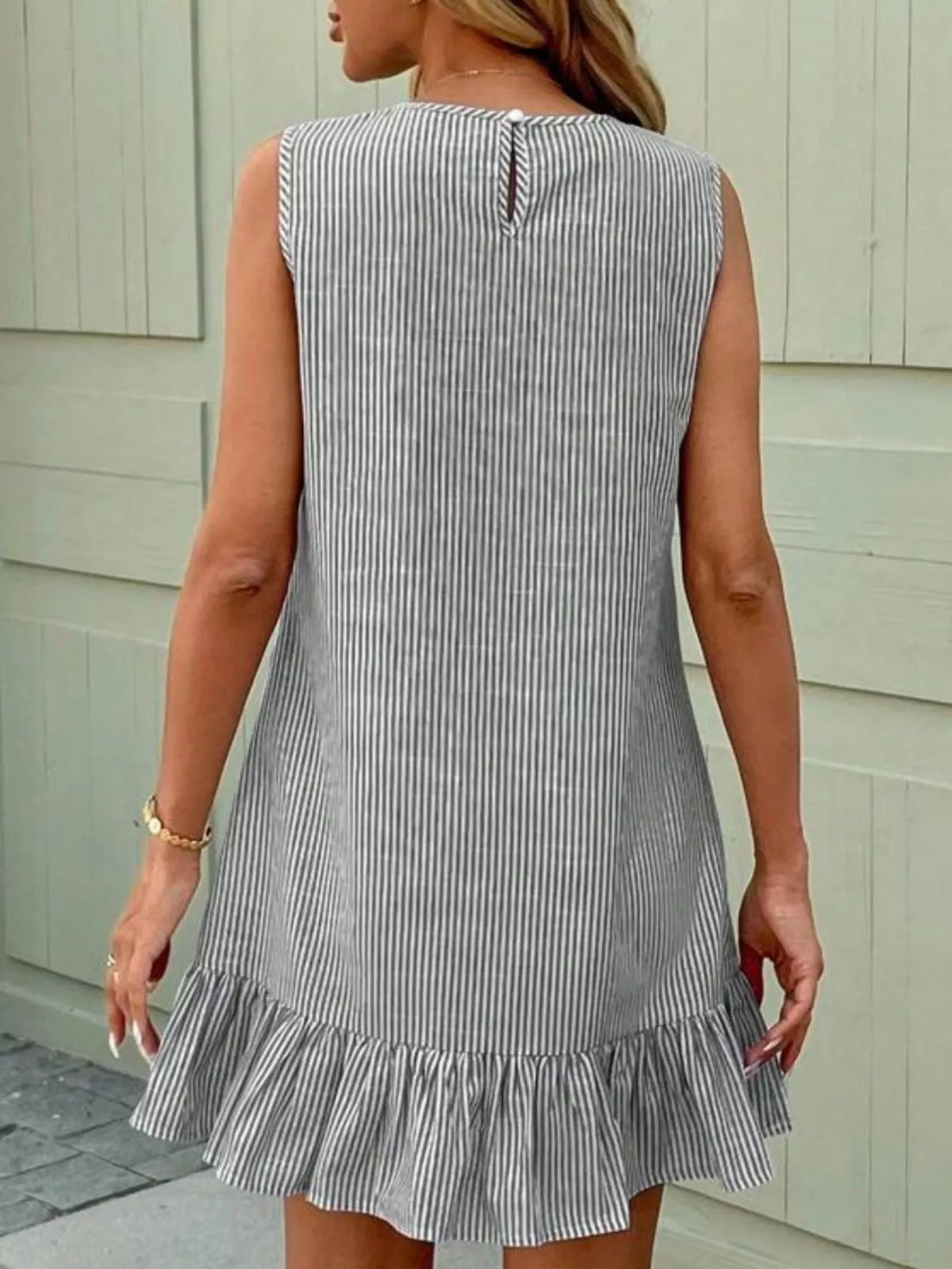 Sleeveless Striped Ruffle Hem Mini Dress, view 5