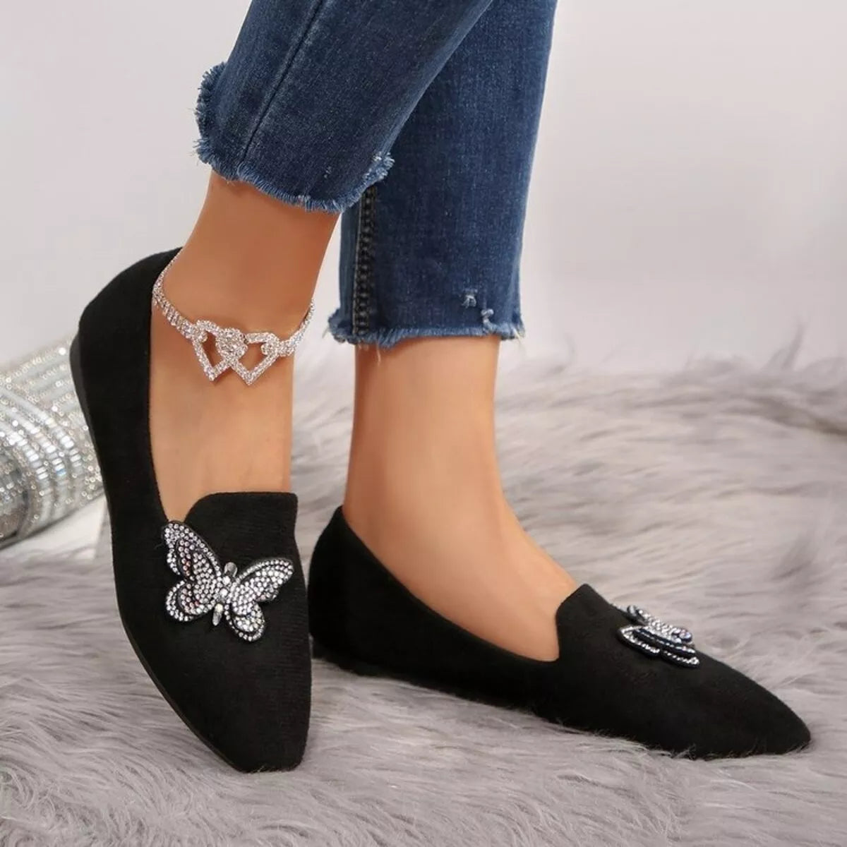 Butterfly Decor Slip-Ons in Black, view 6