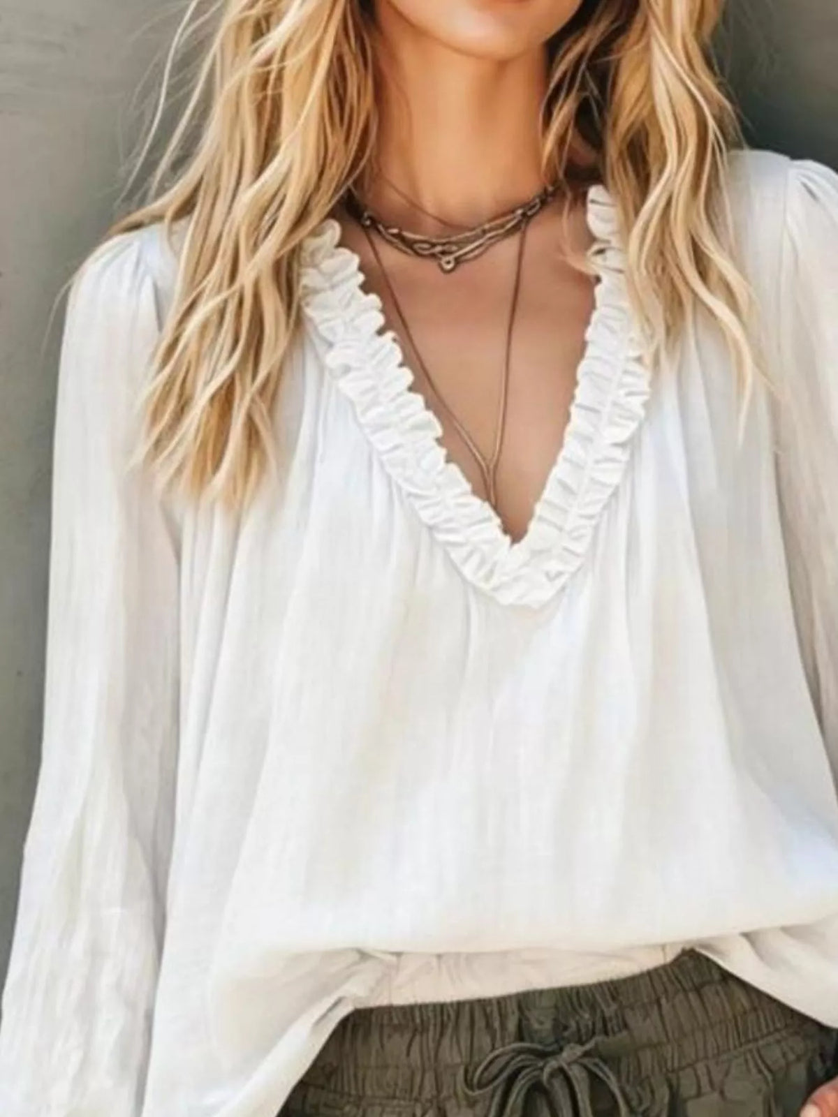 Frill V-Neck Long Sleeve Blouse, view 4