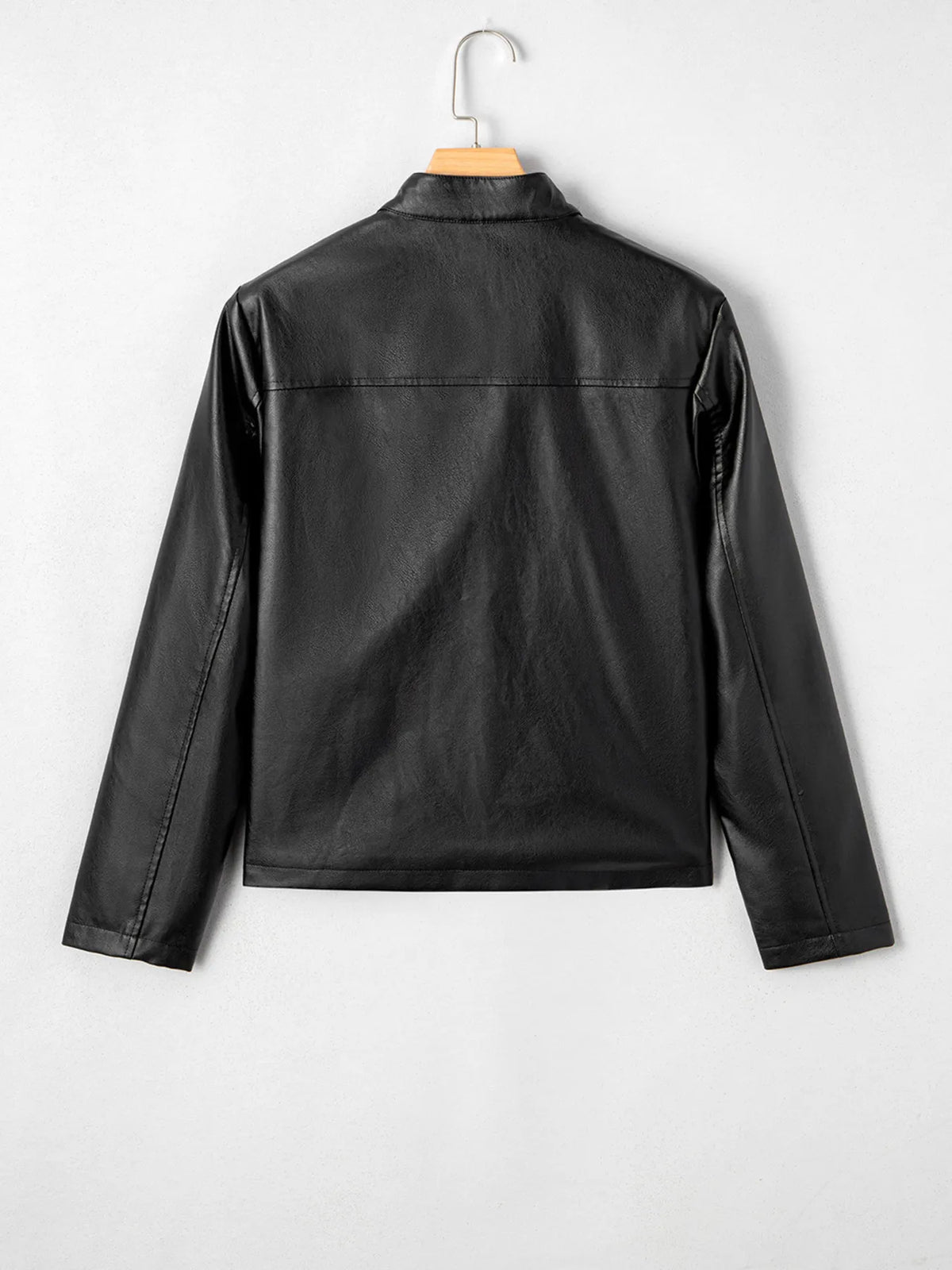 Faux Leather Buttoned Front Boxy Jacket in Black, view 5
