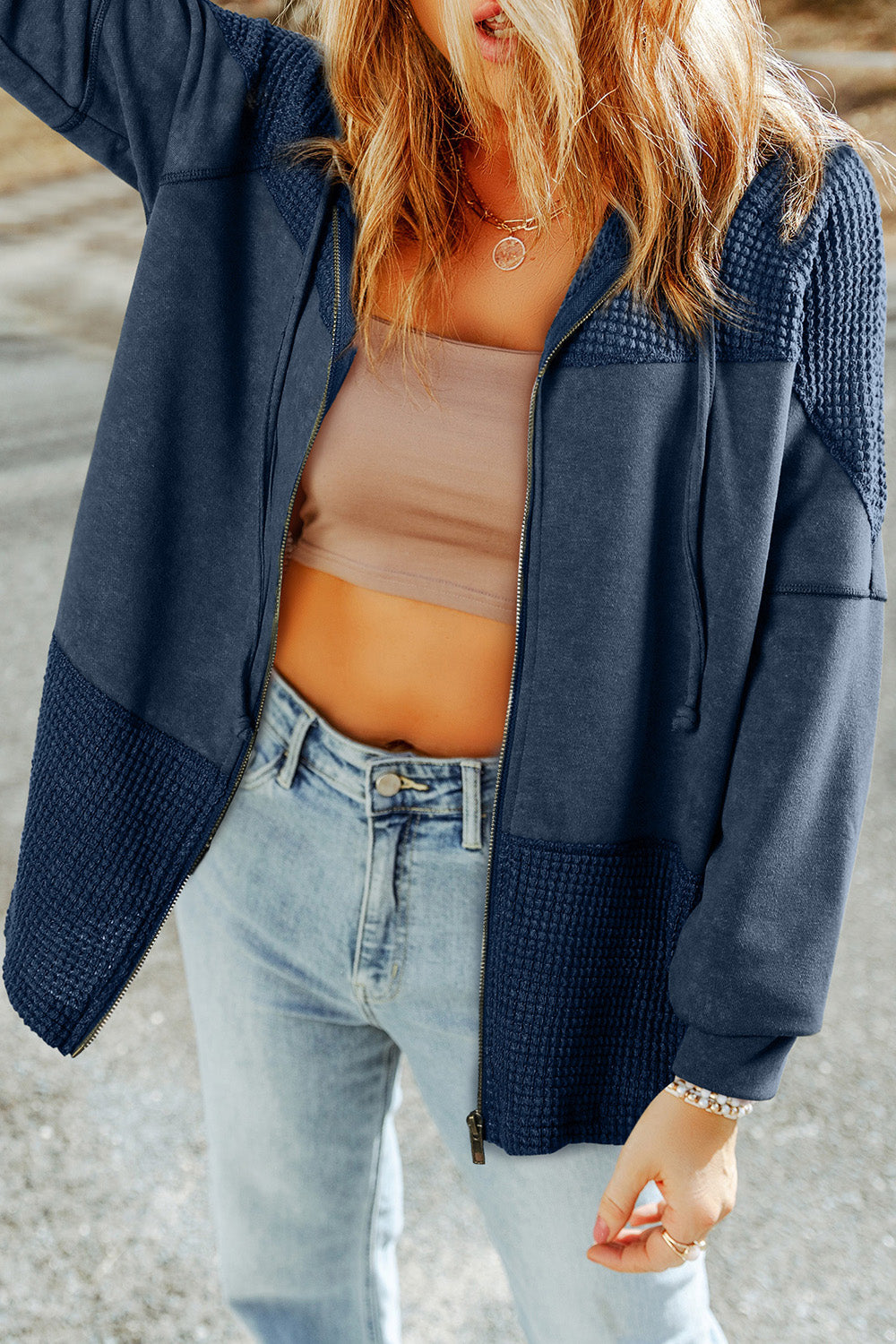 Zip-Up Drawstring Hooded Jacket, view 7