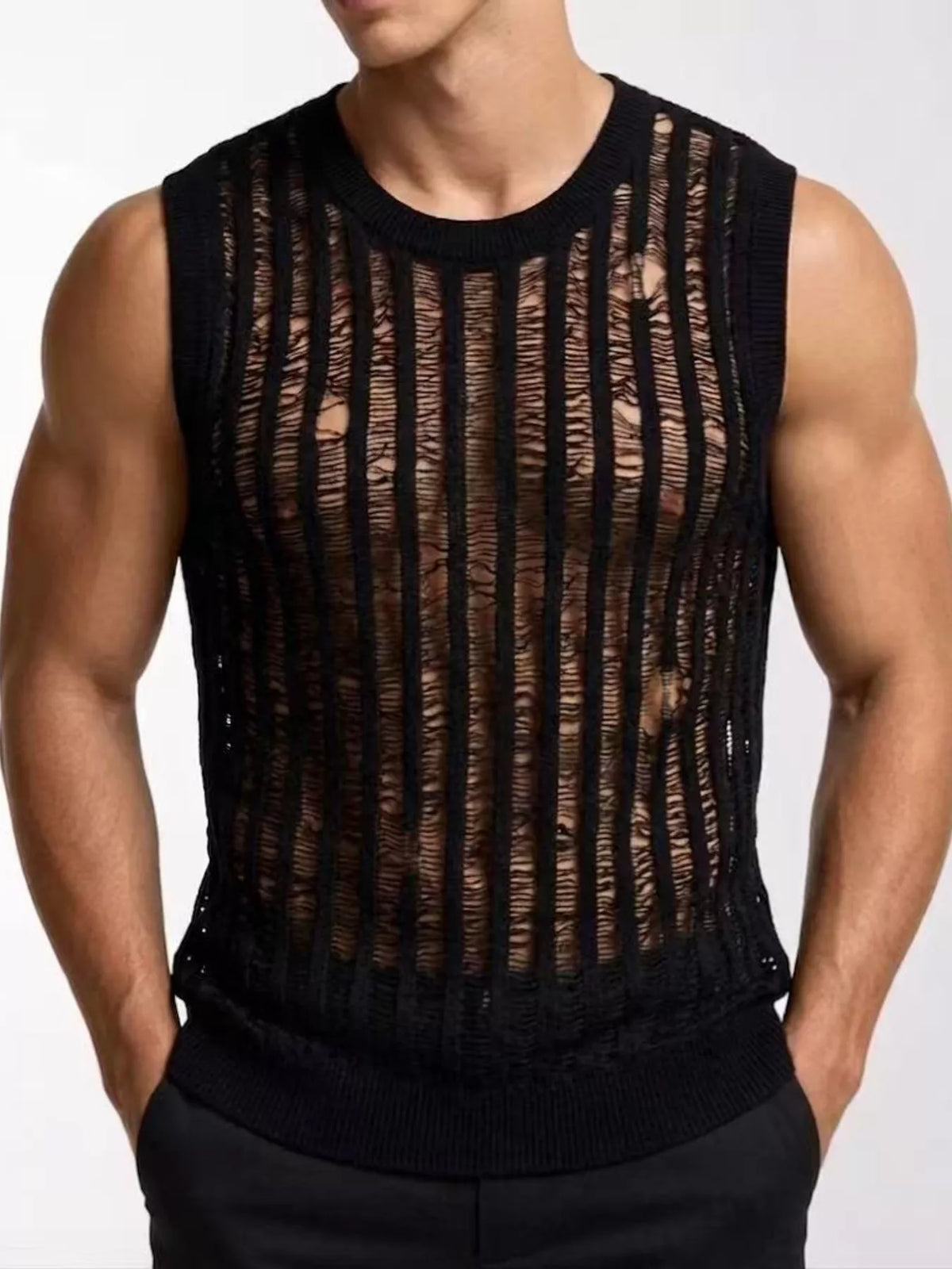 Men's Distressed Knit Sweater Vest - Lilixa.store