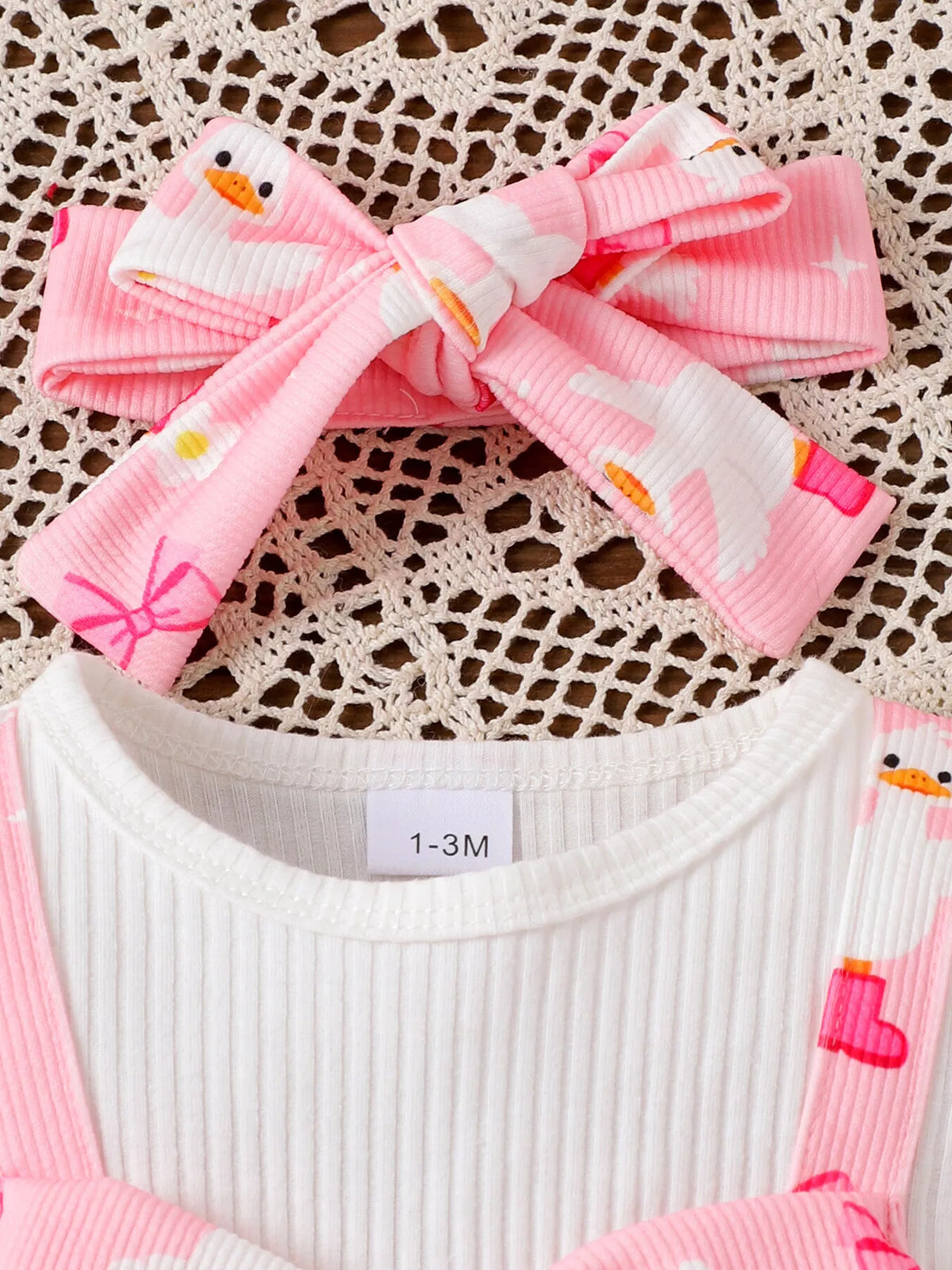 Children's Bow Duck Print Romper with Headband - Lilixa.store