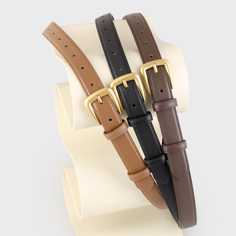 Skinny Leather Belt with Golden Buckle - Lilixa.store