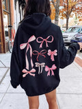 Bow Print Long Sleeve Hoodie - Lilixa.store