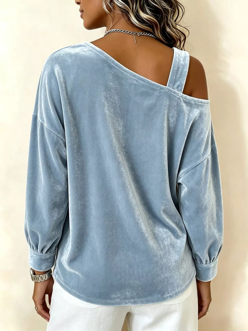 Full Size Asymmetrical Neck Long Sleeve Sweatshirt Plus Size - Lilixa.store
