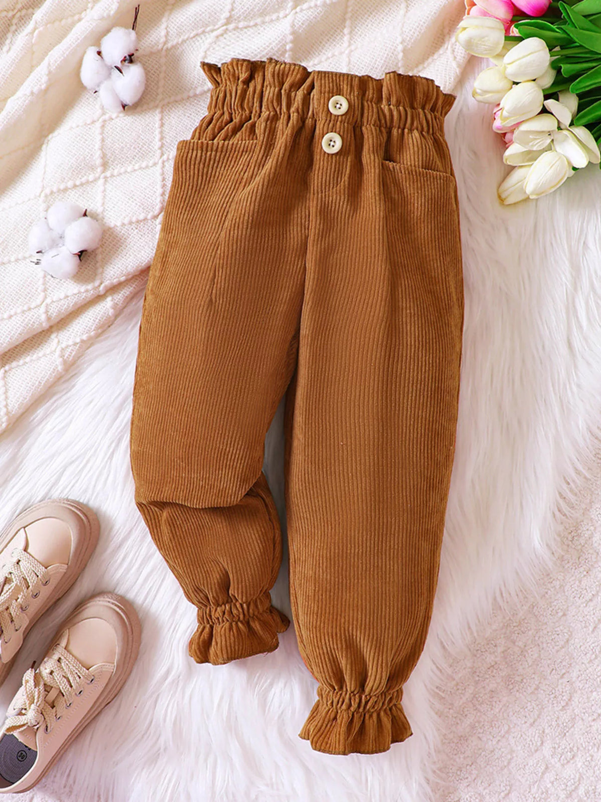 Children's Ruffled Hem Corduroy Pants - Lilixa.store