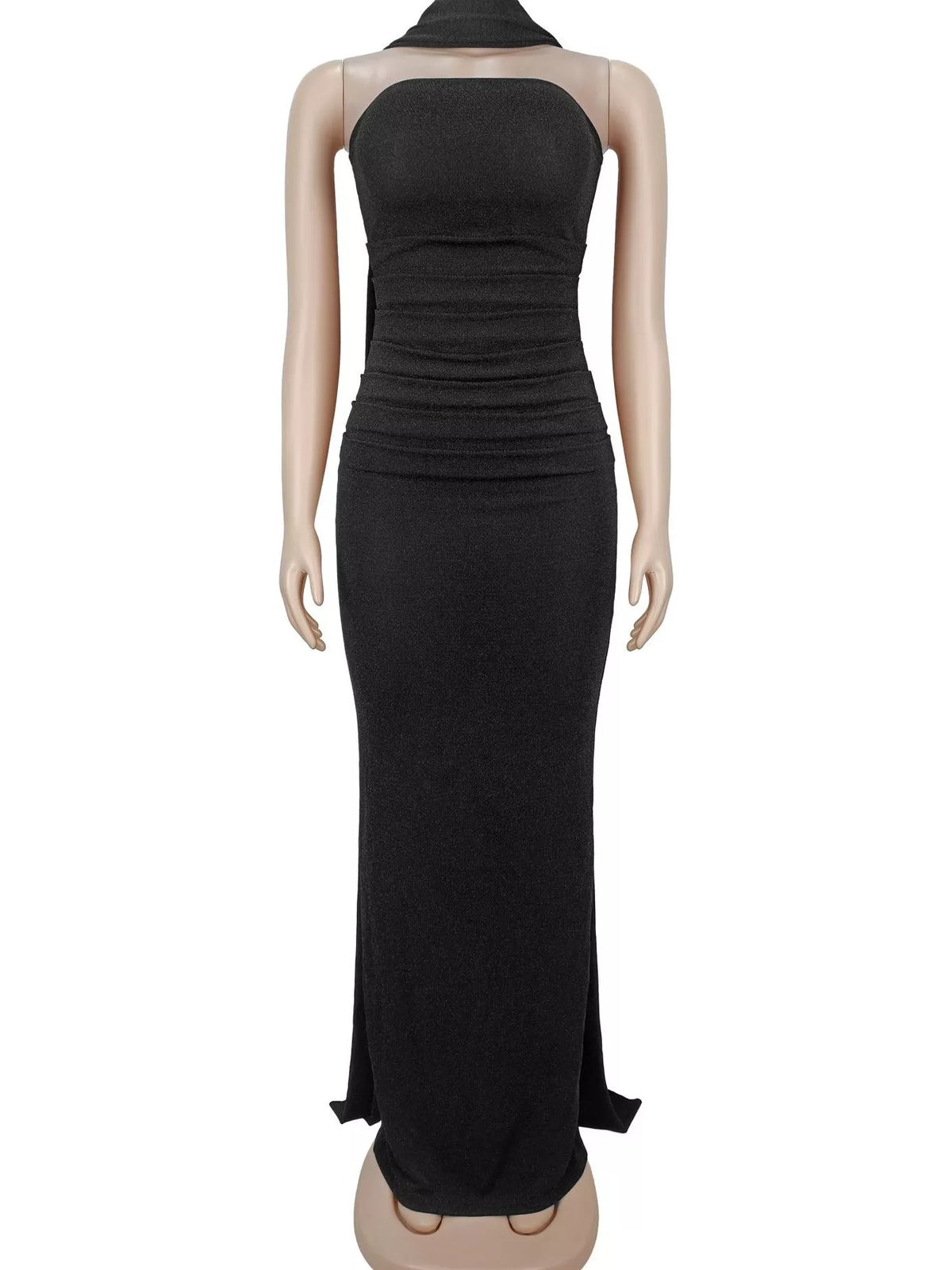 Slit Glitter Tube Maxi Dress with Scarf - Lilixa.store
