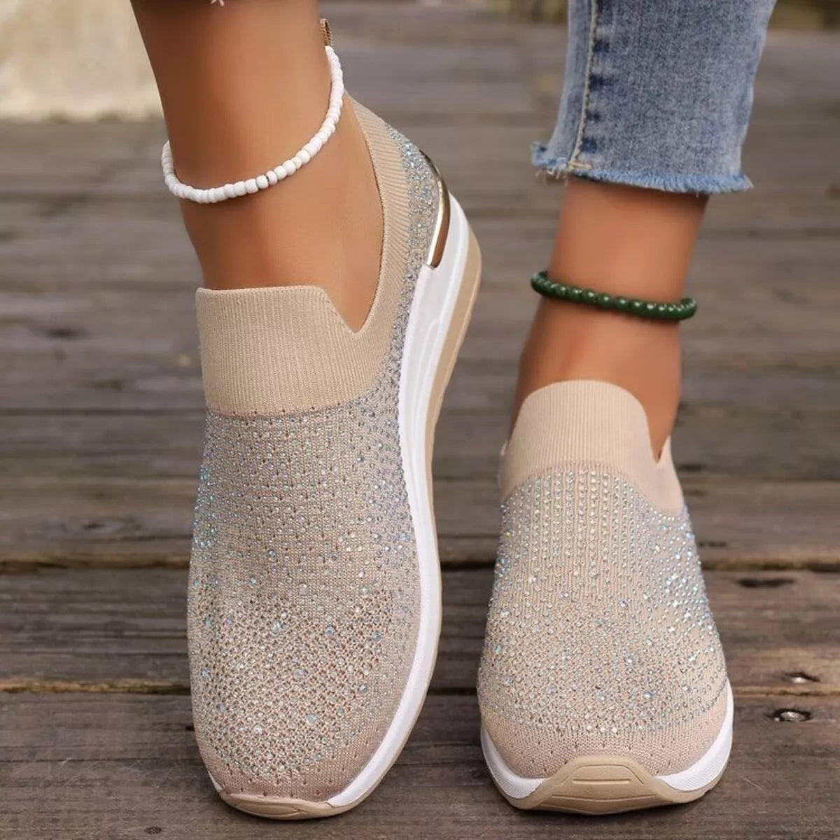 Rhinestone Round Toe Slip-Ons - Lilixa.store