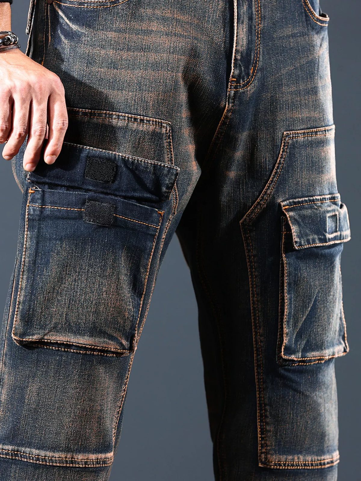 Men's Vintage Wash Cargo Jeans - Lilixa.store