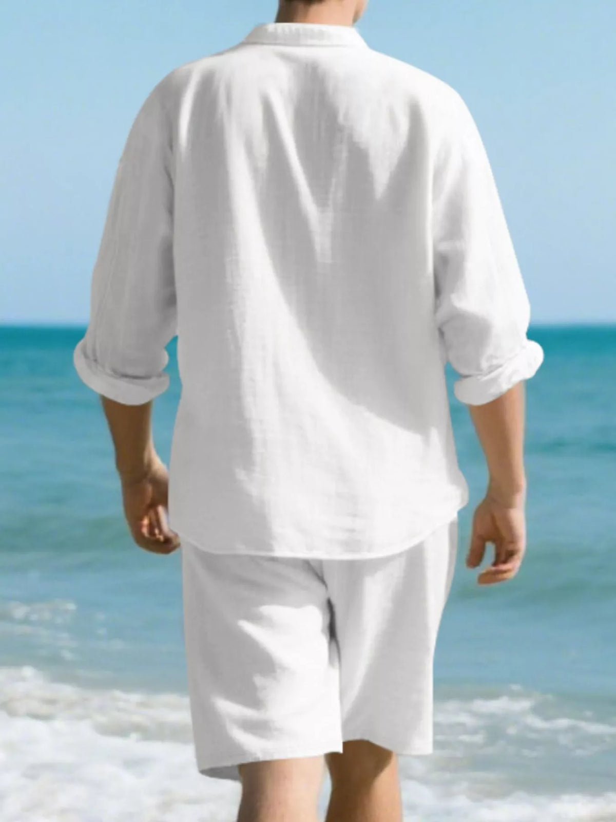 Men's Full Size Casual Button-Down Shirt and Shorts Set Plus Size