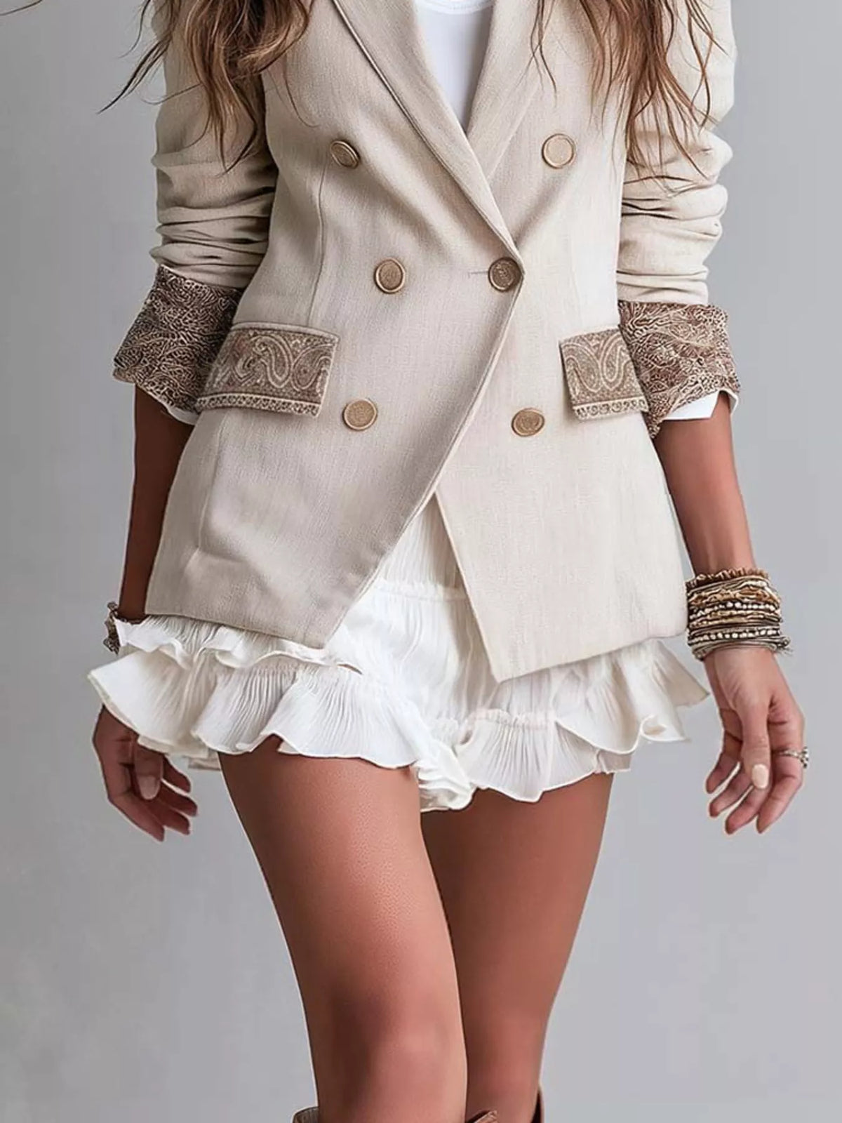 Double-Breasted Lapel Collar Blazer - Lilixa.store