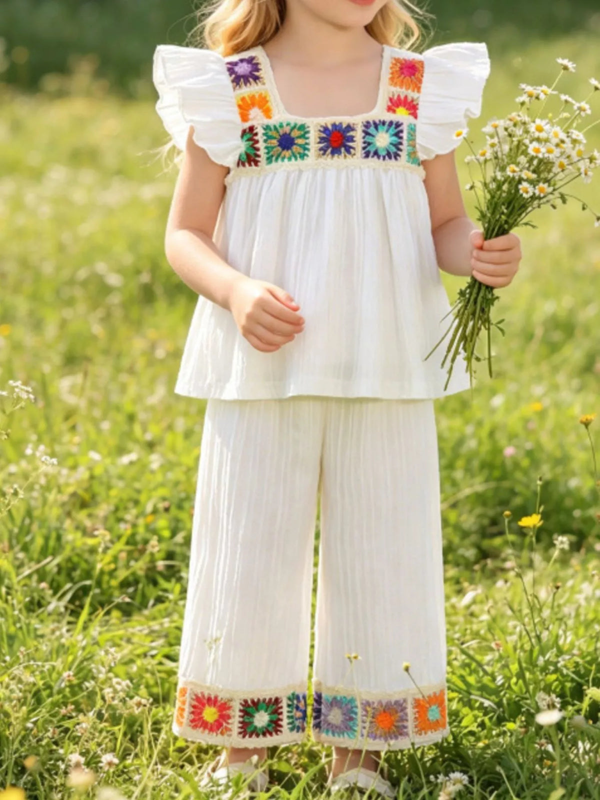 Children's Crochet Trimmed Top and Pants Set - Lilixa.store