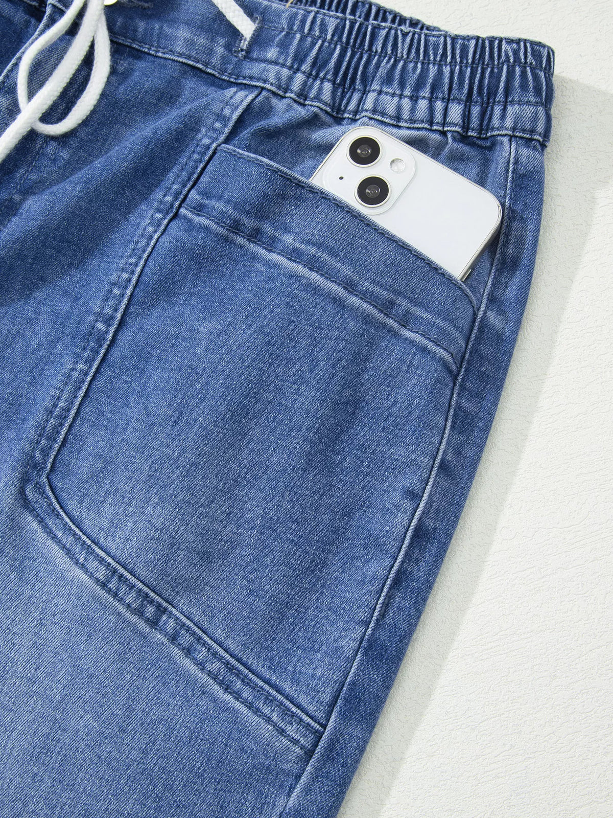 Drawstring Waist Ankle Length Casual Jeans Regular Fit Pocket Detail Jeans - Lilixa.store